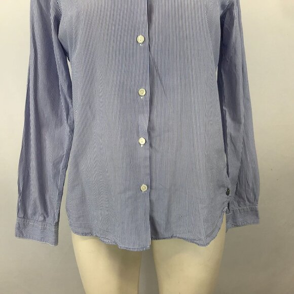MAISON SCOTCH- WOMEN'S 1 - BLUE/WHITE STRIPE LONG SLEEVE BUTTON UP SHIRT TOP - Picture 3 of 6